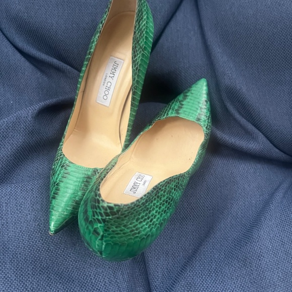 Jimmy Choo Anouk Green Snake Embossed Skin Pumps - Picture 2 of 7